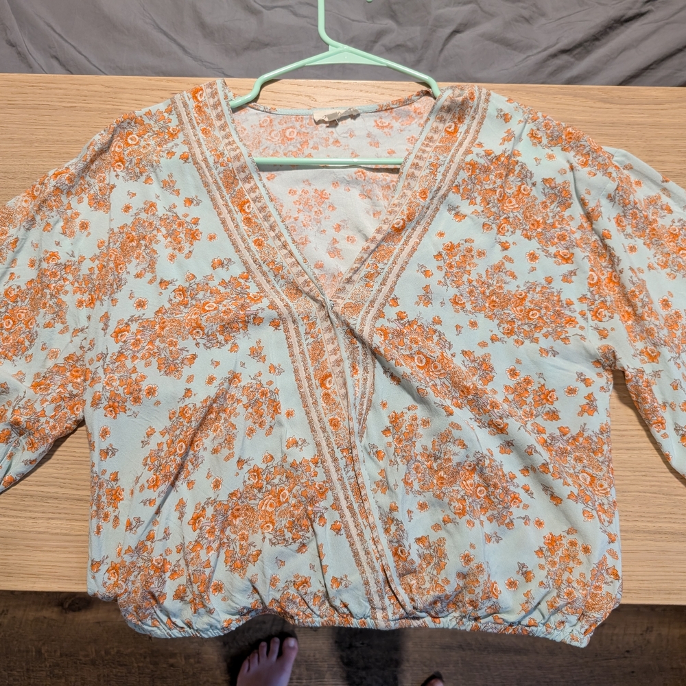 Mystree Orange and Teal Wrap Blouse